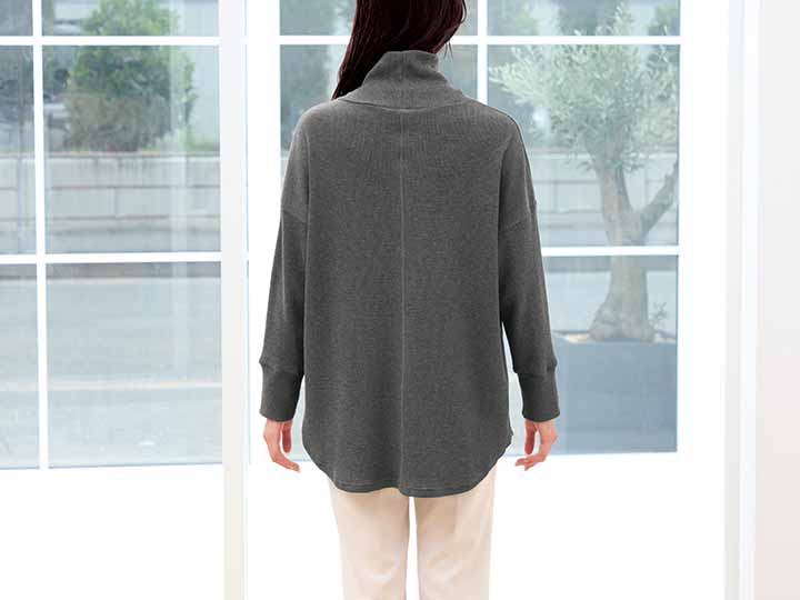予約　ｅｃｌａＴ　ｓｔｙｌｅ毎日活躍コットンワッフルゆったりチュニック　杢チャコール　ＬＬ〜3Ｌ_3
