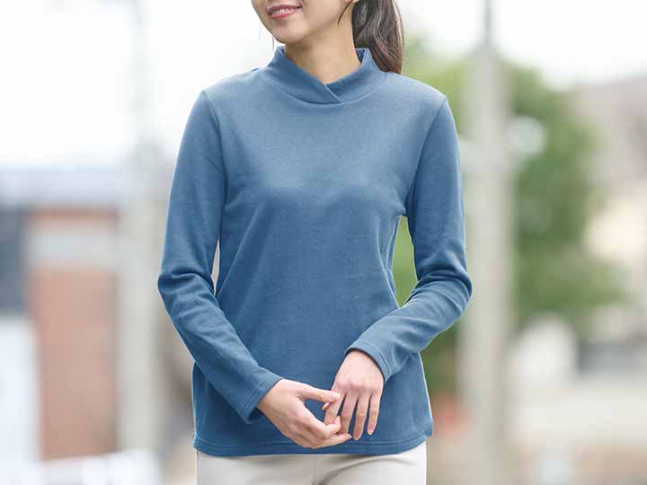 予約 eclaT style 綿100%裏起毛デザインネックプルオーバー スモーキーブルー L_2