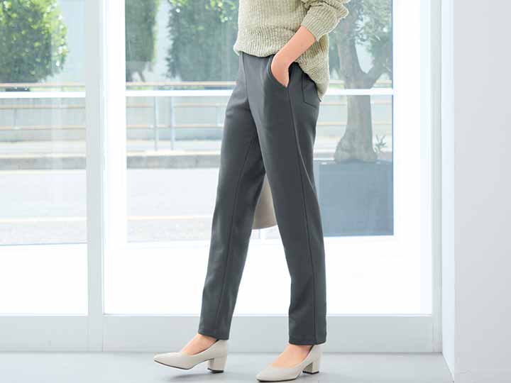 予約 eclaT style スタイルアップあったかストレートパンツ チャコールグレー LL_2