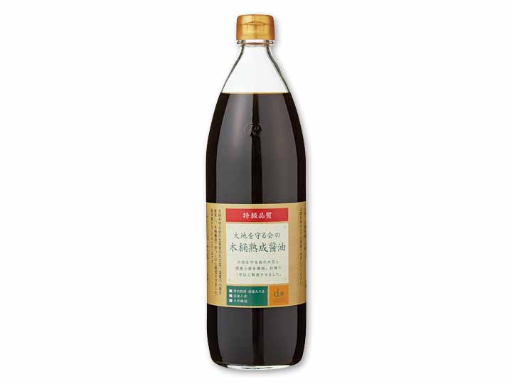 登録　特級　大地を守る会の木桶熟成醤油（国産丸大豆）・900ML