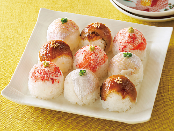 予約2／23週　3種の彩り手まり寿司（穴子、小鯛、紅ズワイガニ）