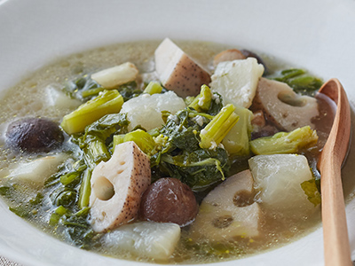 【ベジオタのひと皿】野菜のお出汁で〜春の陽だまりナッパミネストローネ写真