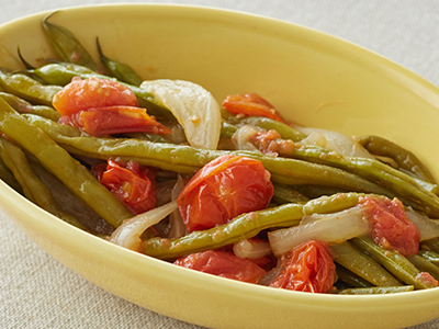 【ベジオタのひと皿】いんげんのエチュベ〜ミニトマトと新玉ねぎの雫とともに写真
