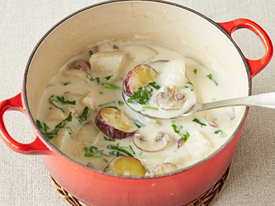 【ベジオタのひと皿】野菜の出汁で！春野菜のさっぱりサラダシチュー写真