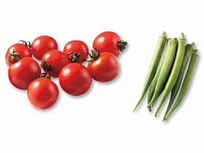 さっぱり残暑に食べたい　丸おくら＆ミニトマトのセット写真