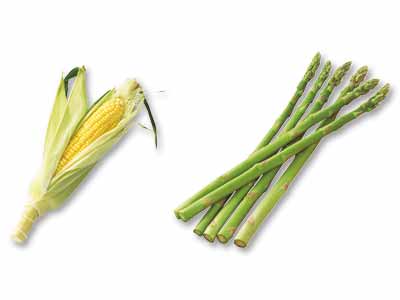 天ぷらやかき揚げに　とうもろこし＆アスパラガスのセット写真
