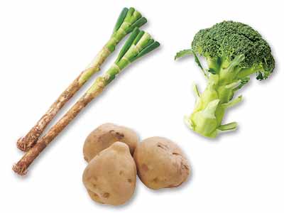 蒸しておいしい野菜3種セット（長ねぎ、じゃがいも、ブロッコリー）写真
