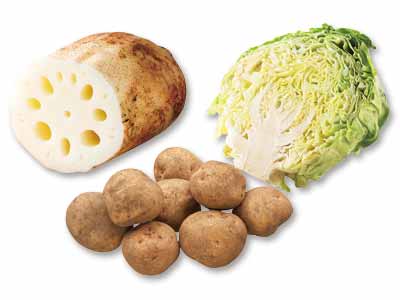 蒸しておいしい野菜3種セット(加賀れんこん、キタアカリ、キャベツ1/2コ)写真