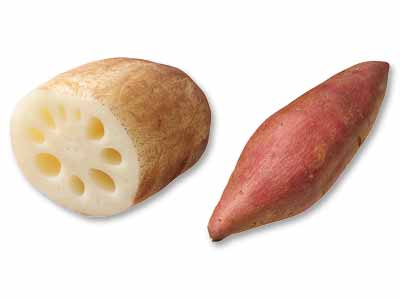 ホクッシャキッ食感楽しい　れんこん＆さつまいも（シルクスイート）のセット写真