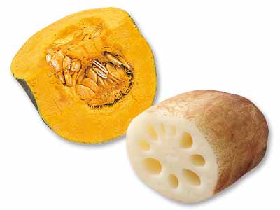 焼くだけで、甘みと香ばしさがふわっと　かぼちゃ＆れんこんのセット写真