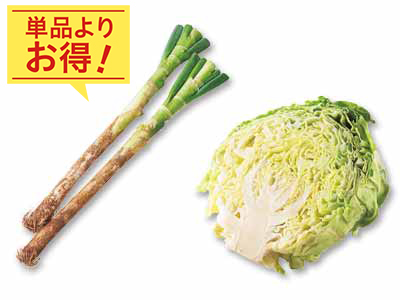 火を通して甘みが引き立つ　長ねぎ＆キャベツ1／2のセット写真