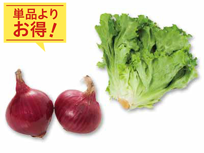 添えるだけで、サラダもサンドも華やかに　赤玉ねぎ＆グリーンリーフのセット写真