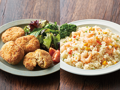 天然えびと国産野菜のピラフとサクサク衣のコロッケセット写真