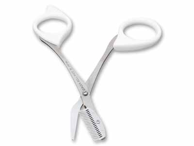 予約　ステンレス製段付きコーム眉はさみ（ホワイト）ＭＩ−247写真
