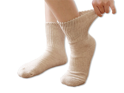予約　キャメル＆シルク混冷え取り靴下　婦人用写真