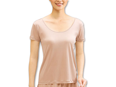 予約　シルクニットインナー3分袖（カカオベージュ）Ｌ写真