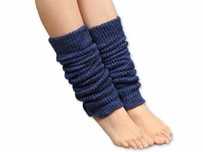 予約　シルク＆コットン混二重織レッグウォーマー（ネービーメランジ）写真