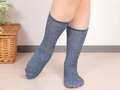 予約　シルクリネン混足口ゆったりソックス（ブルーグレー）写真