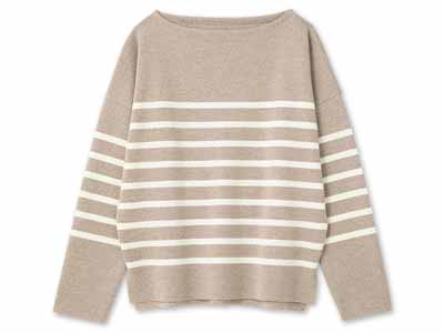 予約　サキハナ　ウールミラノリブボーダープルオーバー　ベージュ写真