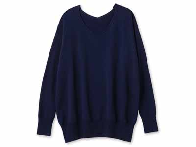 予約　サキハナ　ウールＶネックプルオーバー　ネイビー写真
