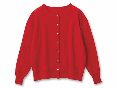 予約　オハツキ　ウールウラメカーディガン　レッド写真