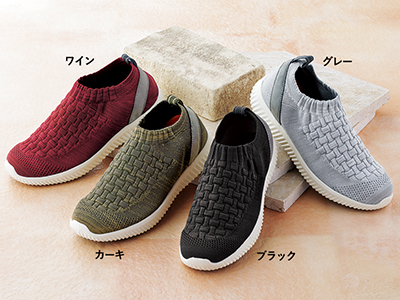 予約　楽々のびのびニットストレッチシューズ　ワイン　Ｌ写真