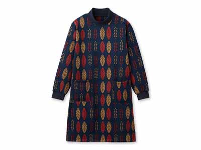 予約　あったか裏起毛ロングチュニック（リーフ柄）ＬＬ−3Ｌ写真