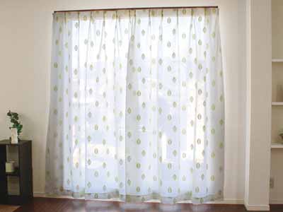 予約　断熱パイルミラーレースカーテン葉っぱ柄　グリーン100×198CM写真