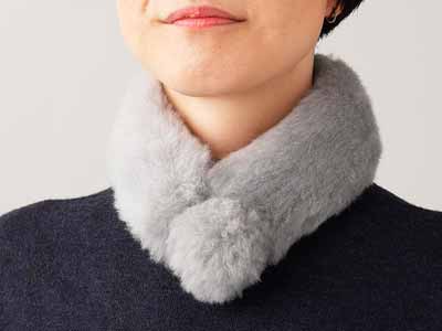 予約　メリノンのカラープチマフラー（グレー）写真