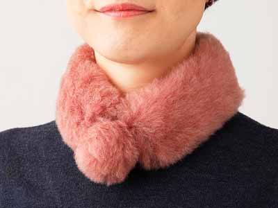 予約　メリノンのカラープチマフラー（ピンクグレー）写真
