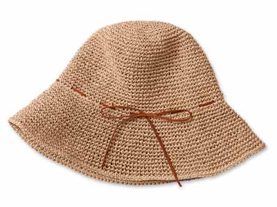 予約　ささ和紙手編み帽子　キャメル写真