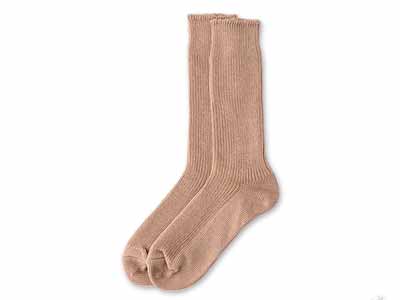 予約　ローゲージ1×1リブ編みソックス【Ｍ／茶】写真