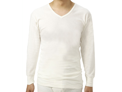 予約　無蛍光綿肌着・紳士長袖ＶネックシャツＬ写真