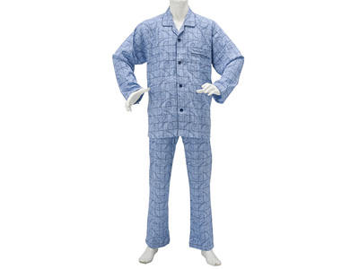 予約　綿100％紳士楽らくワンタッチパジャマ（ネイビー）Ｍ写真