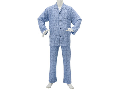 予約　綿100％紳士楽らくワンタッチパジャマ（ネイビー）Ｌ写真