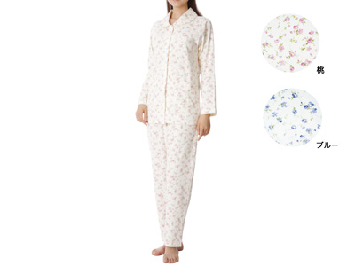 予約　綿100％婦人楽らくワンタッチパジャマ（ピンク）Ｍ写真