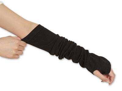 予約　シルクリネン混・日除けアームカバー（ブラック）50CM写真