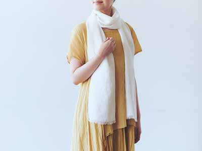 予約　リネン・シングルガーゼストール（オフホワイト）45CM写真