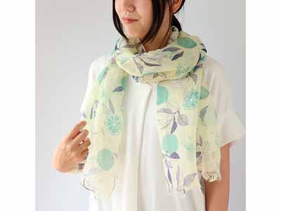 チクチクしない　麻ストール夏みかん　イエロー写真