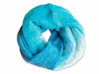 予約　リネンとシルクの3色スヌード　ブルーターコイズ写真