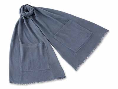 予約　＜今治タオル＞あったかポケット付きストール　ダークブルー写真