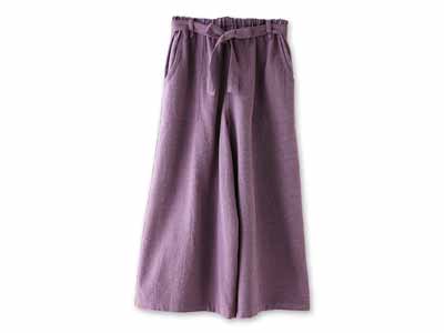 予約　もしゃ織ベルト付ガウチョパンツ・パープル写真