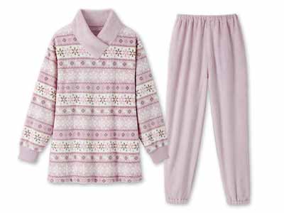 予約　柔らかボア重ね衿パジャマ　ピンク　Ｌ写真