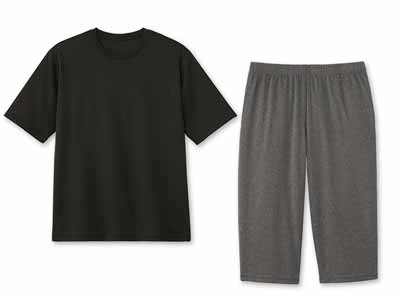 予約　リカバリーケア　メンズ半袖上下セット（上：ブラック・下：杢グレー）Ｌ写真