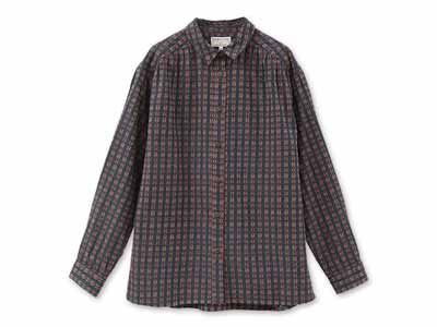 予約　手織り　ＯＣ　ドビーギャザーヨークシャツ・ネイビー系・Ｍ写真