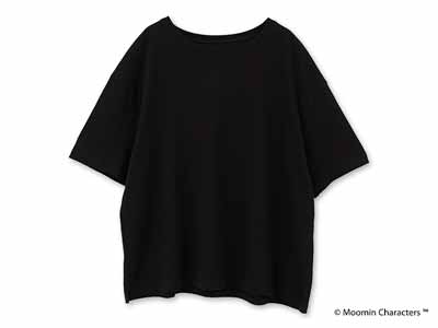 予約　ムーミン　オーガニックコットン　スリットＴシャツ・お花畑を駆けるリトルミイ・ブラック・Ｍ写真