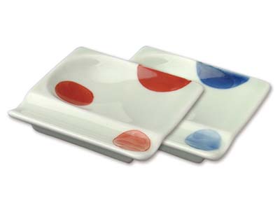 重宝皿　2枚セット二色丸紋（赤・青）写真