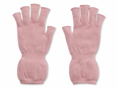 予約　【日本製】シルクわたでつむいだ指先フリーハンドウォーマー（ピンク）写真