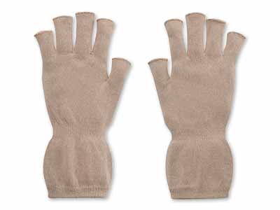 予約　【日本製】シルクわたでつむいだ指先フリーハンドウォーマー（ベージュ）写真