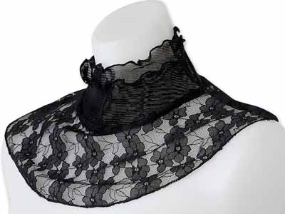 予約　衿もとシルクのレースネックカバー（ブラック）写真